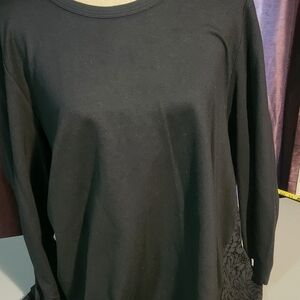 J. Jill Black Ponte Tunic Lace Design Blouse Xl
